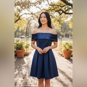 Eliza J Strapless Navy Blue Dress